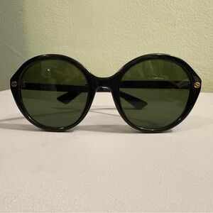 GUCCI Black Oversized Round Sunglasses GG0023S GG/0023/S 002 Havana / Gold 55mm